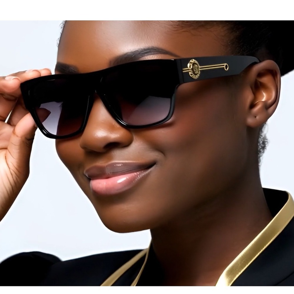 Black‎ Oversized Square Women Sunglasses Gradient Lenses Gold UV400 Protection